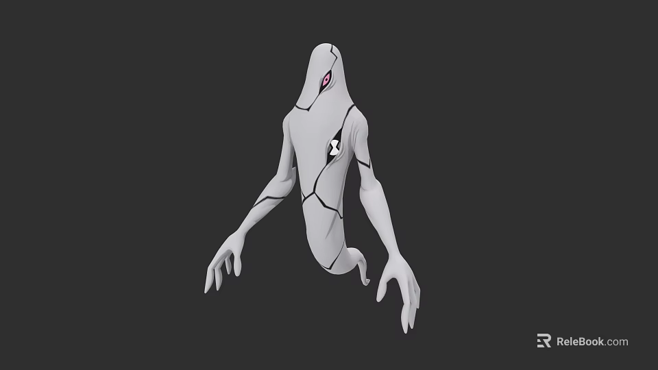 White Humanoid Game and Movie Character With Black Cracks Red Eyes And Chest Symbol 3d model 