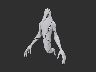 White Humanoid Game and Movie Character With Black Cracks Red Eyes And Chest Symbol 3d model