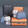 Assorted Luggage Collection Featuring Black Orange Blue Gray Suitcases Backpacks And Handbags