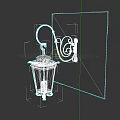 Candle Lantern Black Metal Frame Glass Shade Mounted On Wooden Background With Decorative Patterns