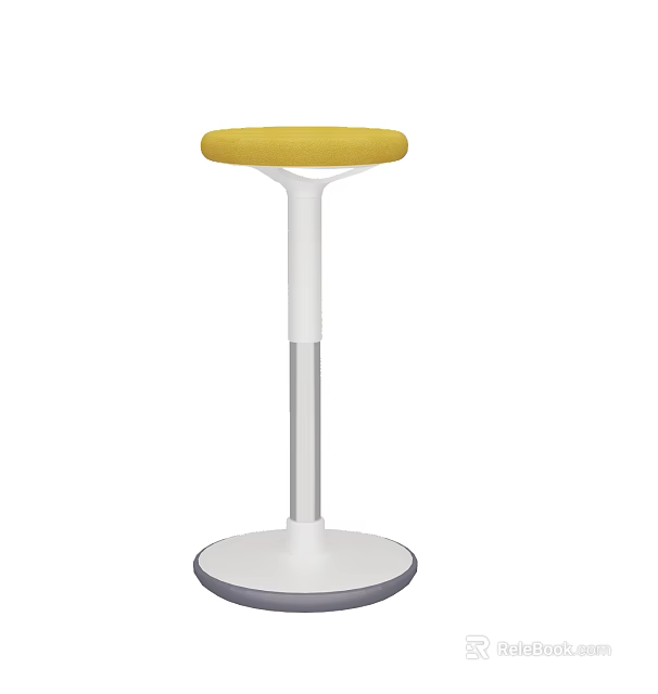 Modern Bar Stool With Yellow Cushion White Stand And Round Base 3d model 
