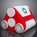 Red And White Medical Device With Green Cross Symbol And Cylindrical Components