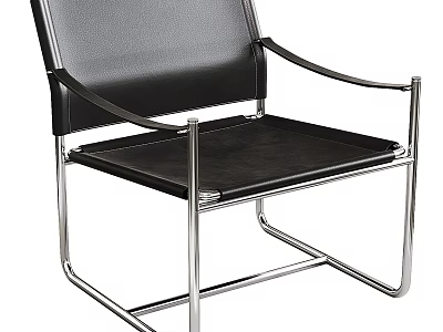 Modern Black Leather Leisure Chair With Chrome Metal Frame And Armrests 3d model