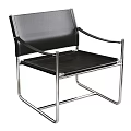 Modern Black Leather Leisure Chair With Chrome Metal Frame And Armrests