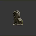 Ancient Sitting Stone Lion Statue With Intricate Carved Details And Dark Background