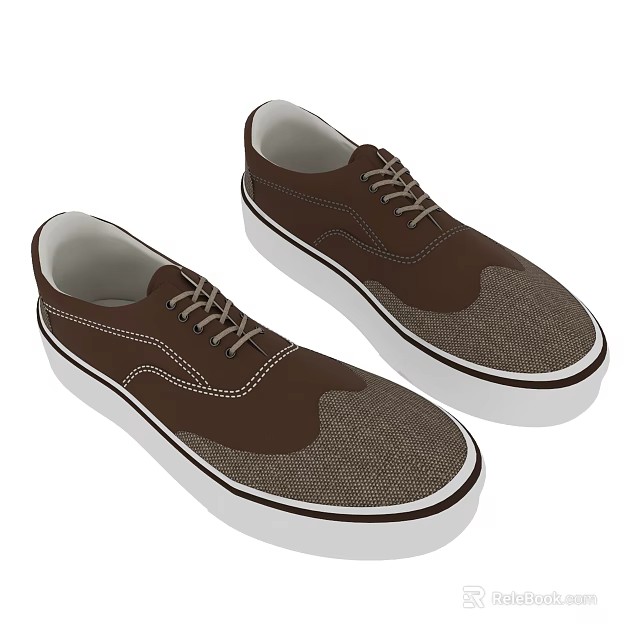 Brown Casual Shoes With Leather Textile Upper White Sole And Lace Up Design 3d model 