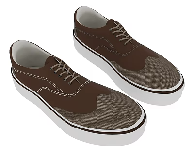 Brown Casual Shoes With Leather Textile Upper White Sole And Lace Up Design 3d model