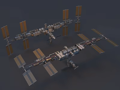 Realistic 3D Space Station Models With Solar Panels And Structural Modules 3d model