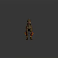 Low Poly Dinosaur With Brown Body And Orange Red Flame Feathers In Standing Pose