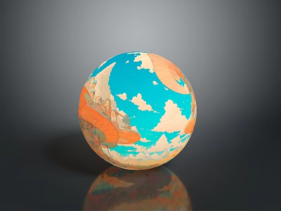 Colorful Decorative Sphere With Blue Orange Abstract Design On Dark Background 3d model