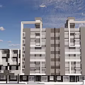 Modern Townhouse Exterior Architecture With Multiple Units Garage Entrances Gray White Facade