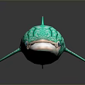 Green Shark Model With White Spots On Black Background And Reflection