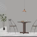 Modern Negotiation Table And Metal Chairs With Arched Doorway Potted Plant Hanging Lamp