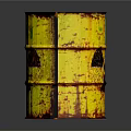 Rusty Yellow Radioactive Barrel With Radiation Warning Symbol On Dark Surface