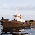 KONING Boat Featuring Brown Hull White Superstructure And Deck Equipment On Water
