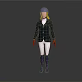 Equestrian Rider In Blue Helmet Blonde Hair And Horse Companion