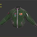 Green Bomber Jacket With Multiple Badges Front Zipper And Side Pockets