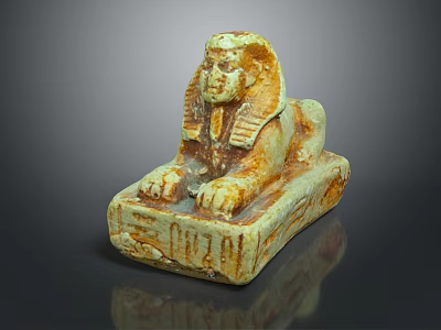 Ancient Egyptian Sphinx Sculpture Carving With Yellowish Brown Hue And Hieroglyph Carved Base 3d model