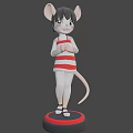 Cute 3D Cartoon Mouse Character With Large Ears Black Short Hair And Red White Vest