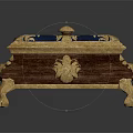 Elegant Wooden Display Shelf With Gold Accents Showcasing Exquisite Decorative Items