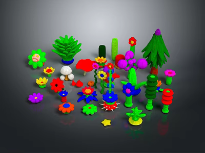 Modern Cartoon Plant Wildflower Green Plant Flowers 3d model