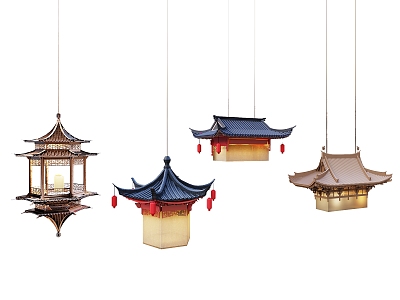 Chinese Chandelier Ancient Chandelier Combination 3d model