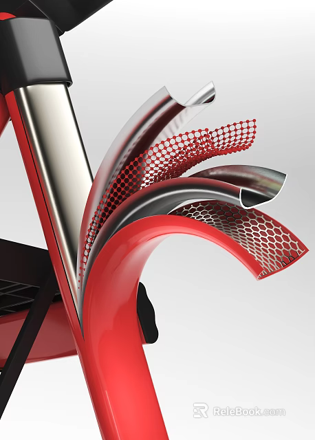 Modern Red Metal Curved Structure Design With Mesh Pattern And Shiny Surfaces 3d model 