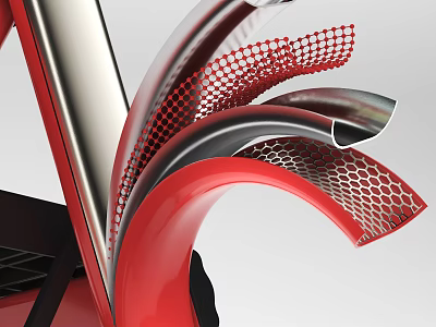 Modern Red Metal Curved Structure Design With Mesh Pattern And Shiny Surfaces 3d model