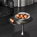 Ceramic Bowl With Orange Fruits On Black Side Table By Leather Sofa 3d model