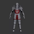 Medieval Knight Full Body Armor With Red Heart Emblem And Metal Design In Standing Pose