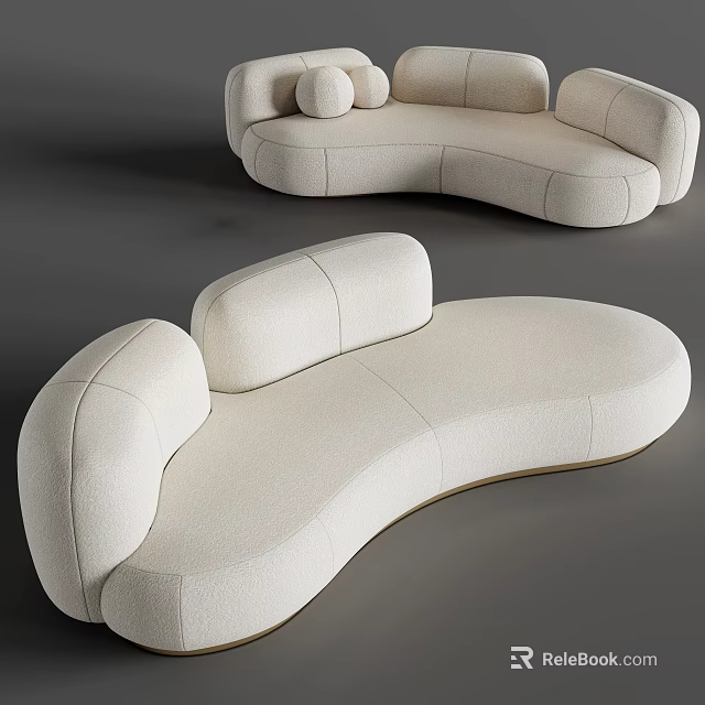 Modern White Curved Irregular Sofa With Unique Shape And Soft Fabric Design 3d model