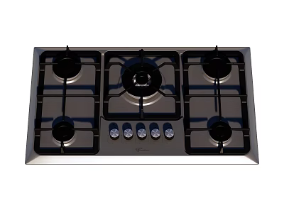 Stainless Steel Gas Stove Kitchen Appliance With Multiple Burners And Control Knobs 3d model