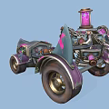 Futuristic Custom Car With Purple Pink Accents Red Seat Metal Frame And Ornamental Top