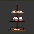 Three Tier Display Shelf With Macarons Cupcakes Chocolate And Heart Shaped Cookies