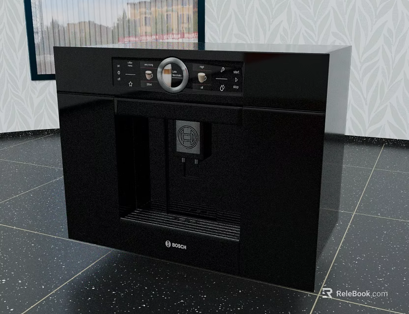 Black Bosch Coffee Machine As Modern Kitchen Appliance On Tile Floor 3d model 