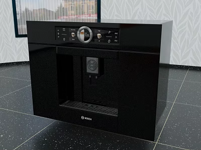 Black Bosch Coffee Machine As Modern Kitchen Appliance On Tile Floor 3d model