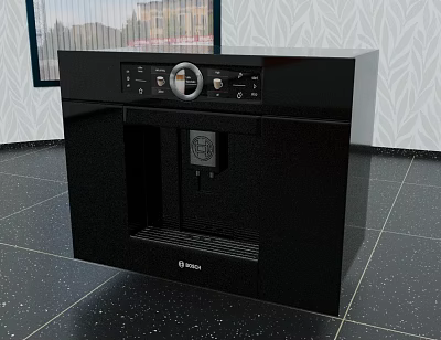 Black Bosch Coffee Machine As Modern Kitchen Appliance On Tile Floor 3d model