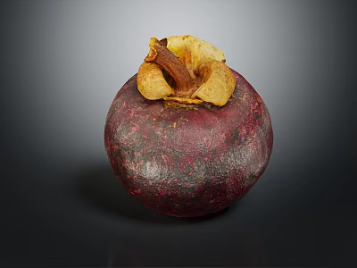 Fresh Ripe Mangosteen Fruit With Purple Red Skin And Petal Like Calyx 3d model