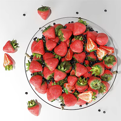 Fresh Strawberries and Blueberries Filled in a Glass Plate on White Background 3d model Fresh Strawberries and Blueberries Filled in a Glass Plate on White Background 3d model