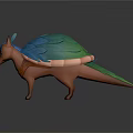 Mythical Fox Character With Blue Head Orange Body And Green Blue Feathered Back