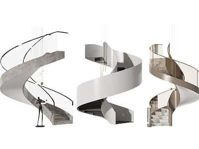 Elegant Spiral Staircase Interior Design With Glass Railing Metal Handrail And Marble Steps 3d model