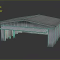 Industrial Metal Building With Sloped Roof Awning And People In Front