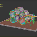 Colorful Hexagon Playground Structure With Slide Climbing Net And Red Base For Kids
