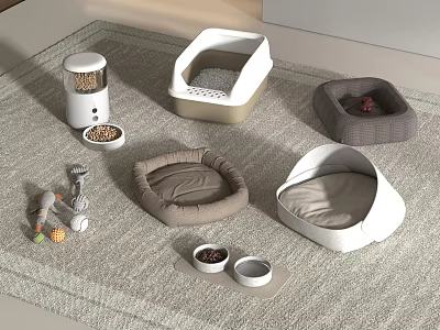 Cozy Pet Toilet Setup With Feeder Pet Beds Food Bowls And Toys For Home Pets 3d model