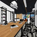 Modern Public Office Space With Long Wooden Table Bookshelves And Ergonomic Chairs