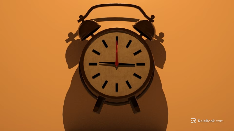 Vintage Alarm Clock With Classic Face And Bell Design On Orange Background 3d model 