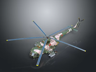 Camouflaged Military Helicopter With Rotor Blades As Advanced Combat Weapon System 3d model