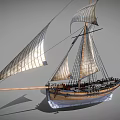 Traditional Sailing Ship With Multiple White Canvas Sails And Wooden Mast Design