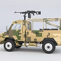 Military Utility Vehicle with Camouflage Paint Roof Mounted Machine Gun and Off Road Open Design