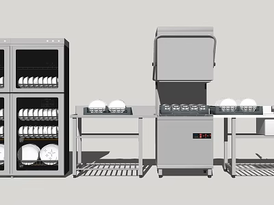 Stainless Steel Kitchen Appliances With Dish Sterilizer Dishwasher Worktable And Plate Racks 3d model